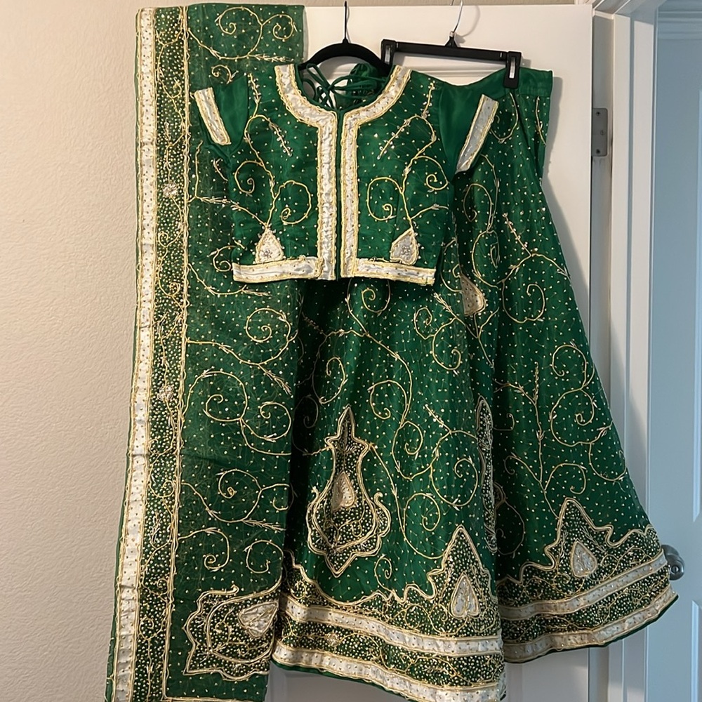 Elegant Green Lehenga with Gold Embroidery